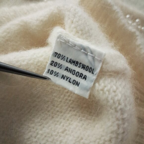 Vintage Ivory Pearl Beaded Sweater, Lambswool Angora Blend - Picture 8 of 8